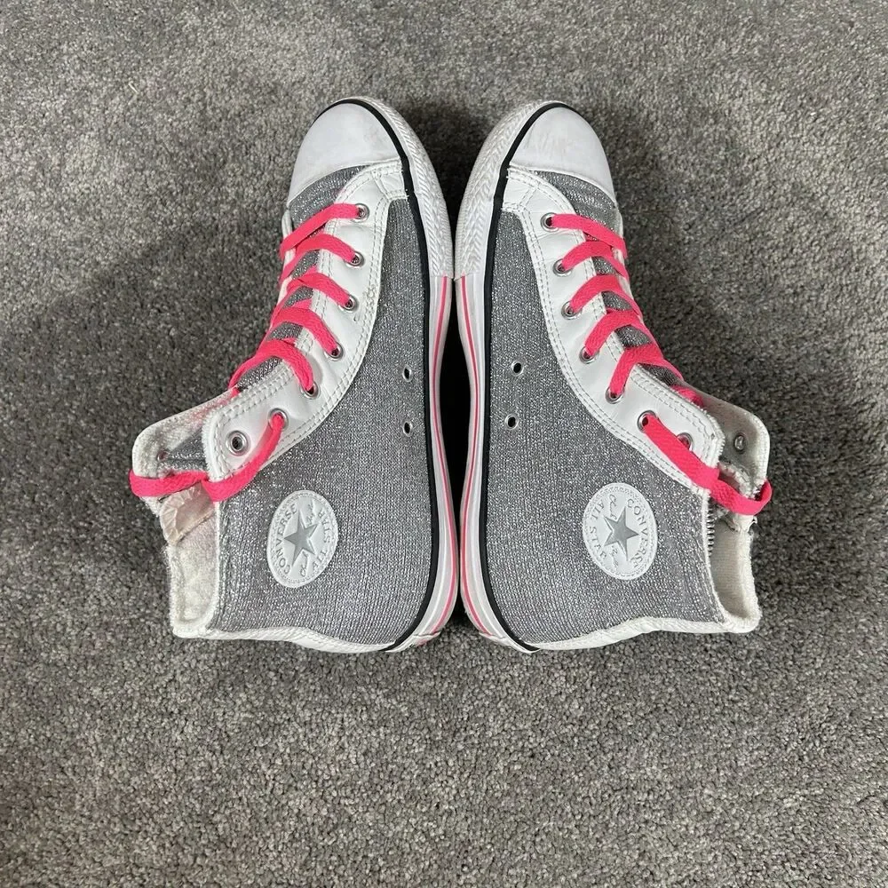 Converse Chuck Taylor Side Zip Hi Top 650600C Girls Sz 6 Silver White Shoes Used